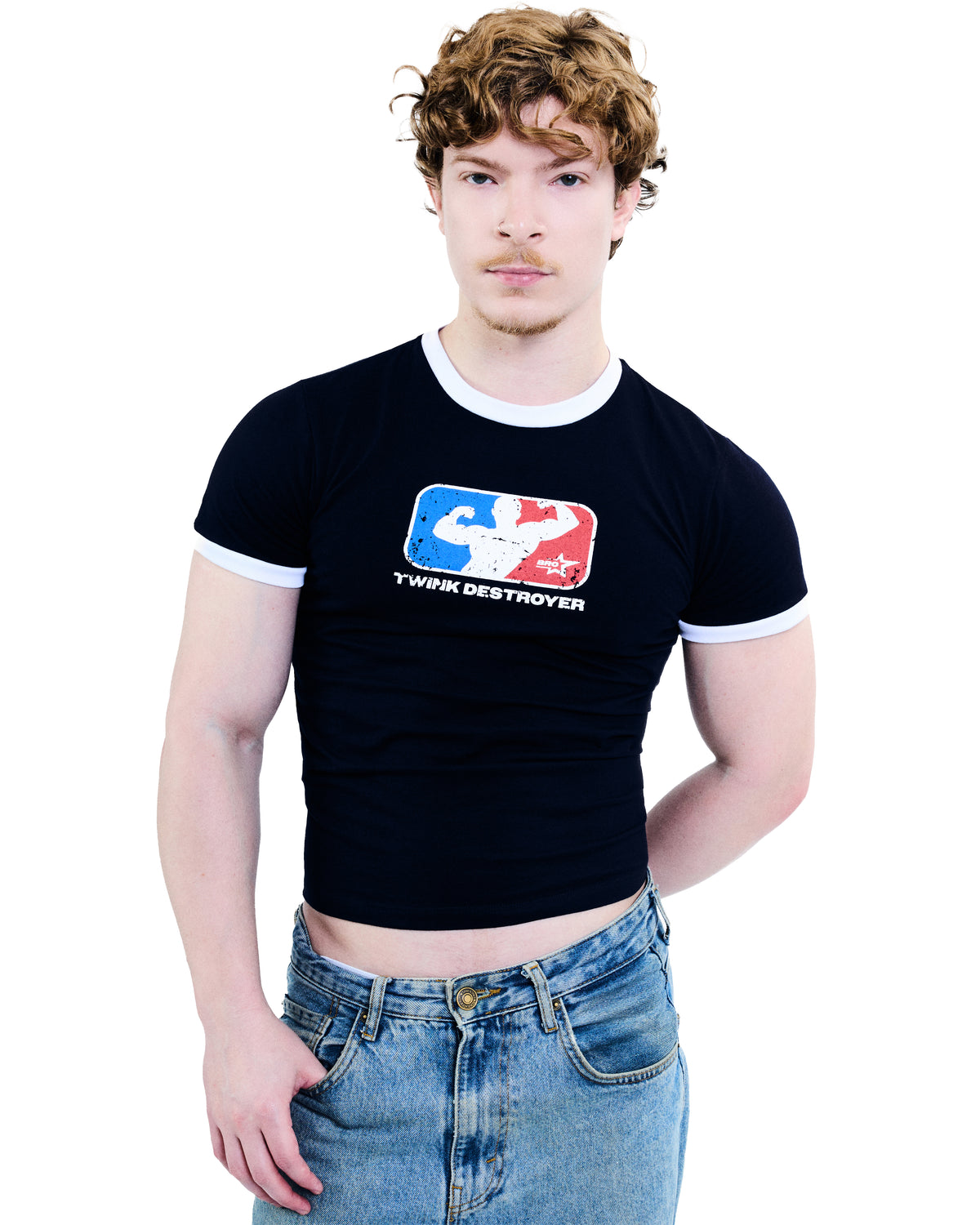 Baby Tee Ringer Twink Destroyer - Marinho