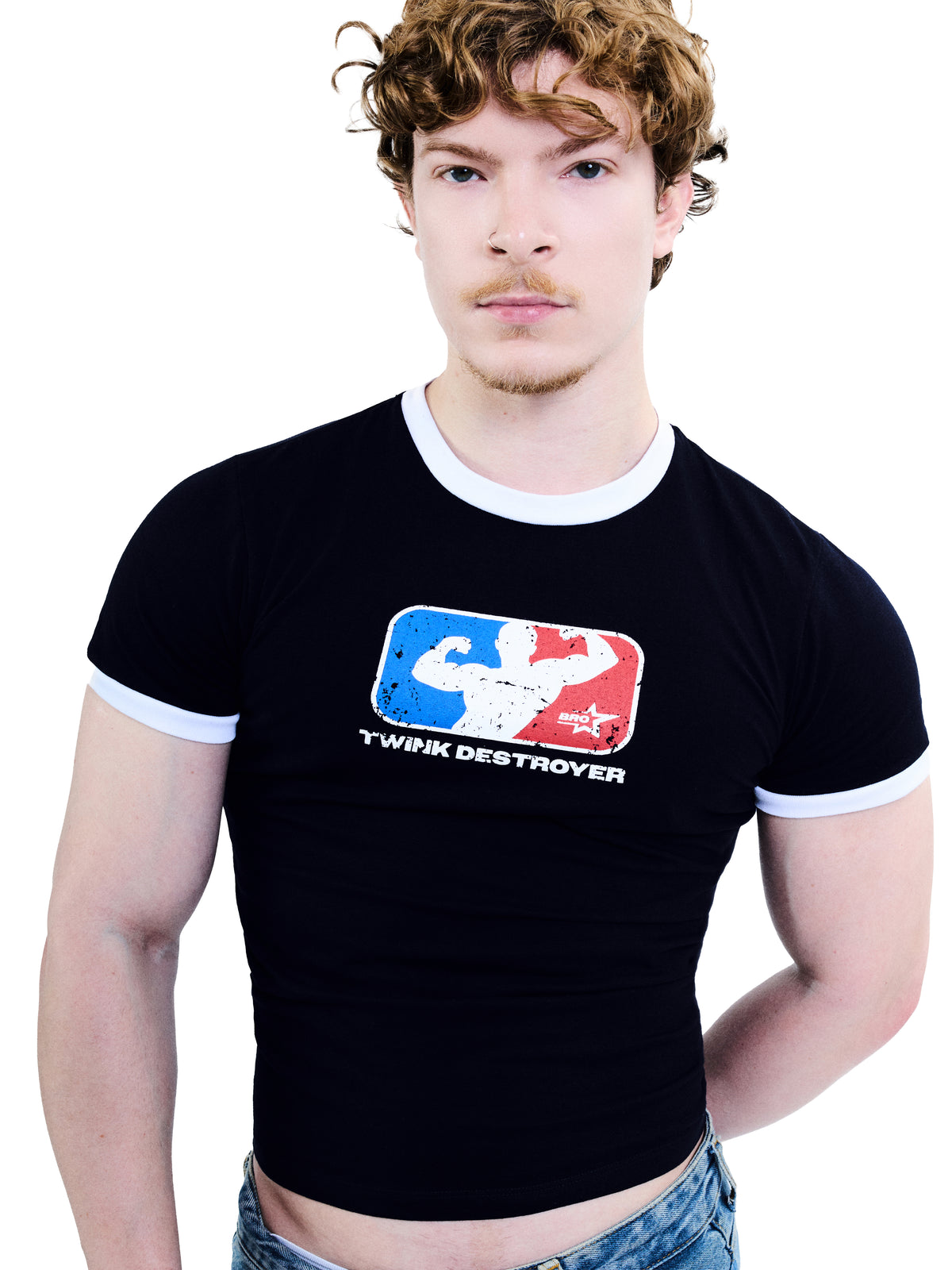 Baby Tee Ringer Twink Destroyer - Marinho
