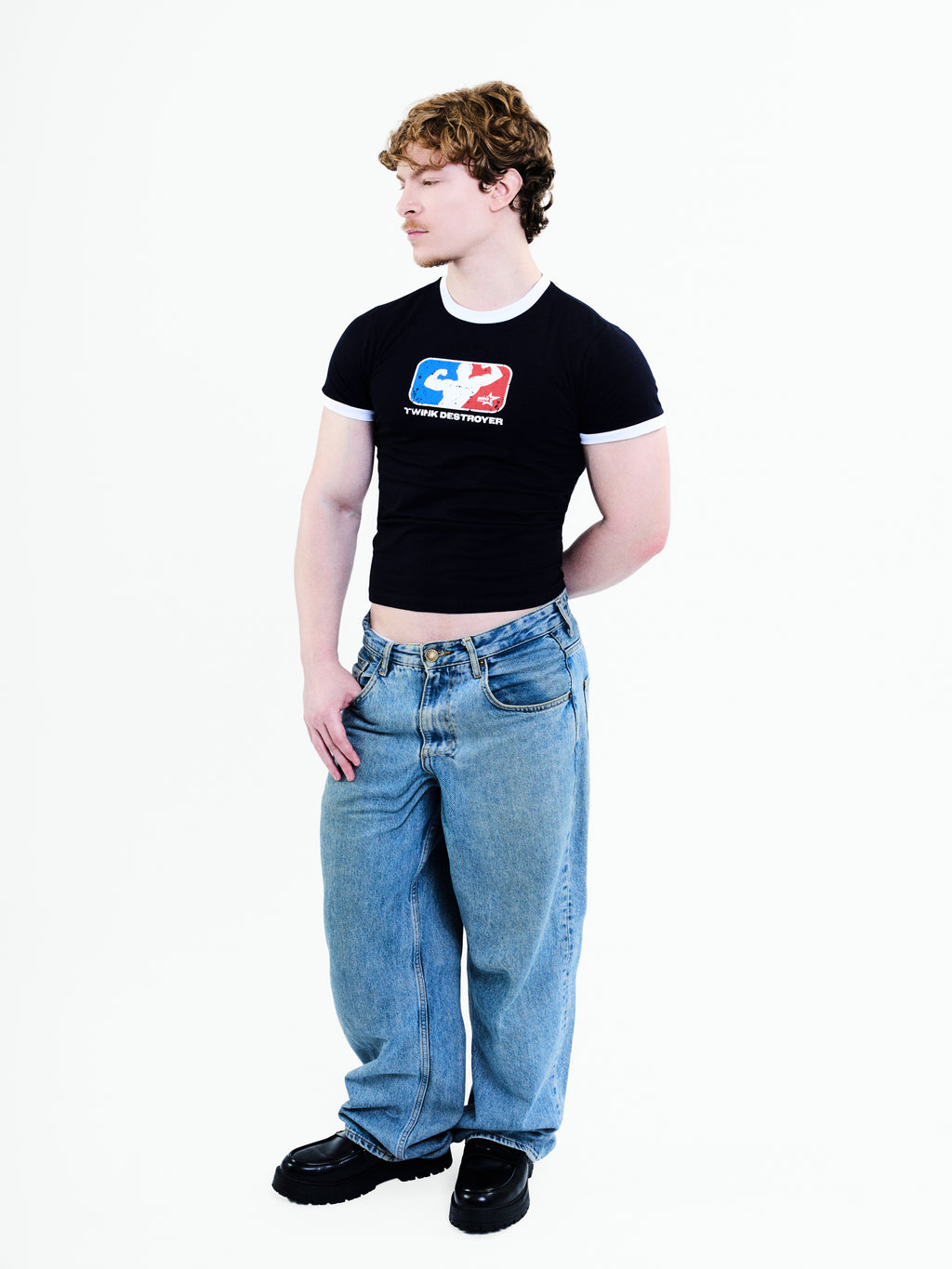 Baby Tee Ringer Twink Destroyer - Marinho