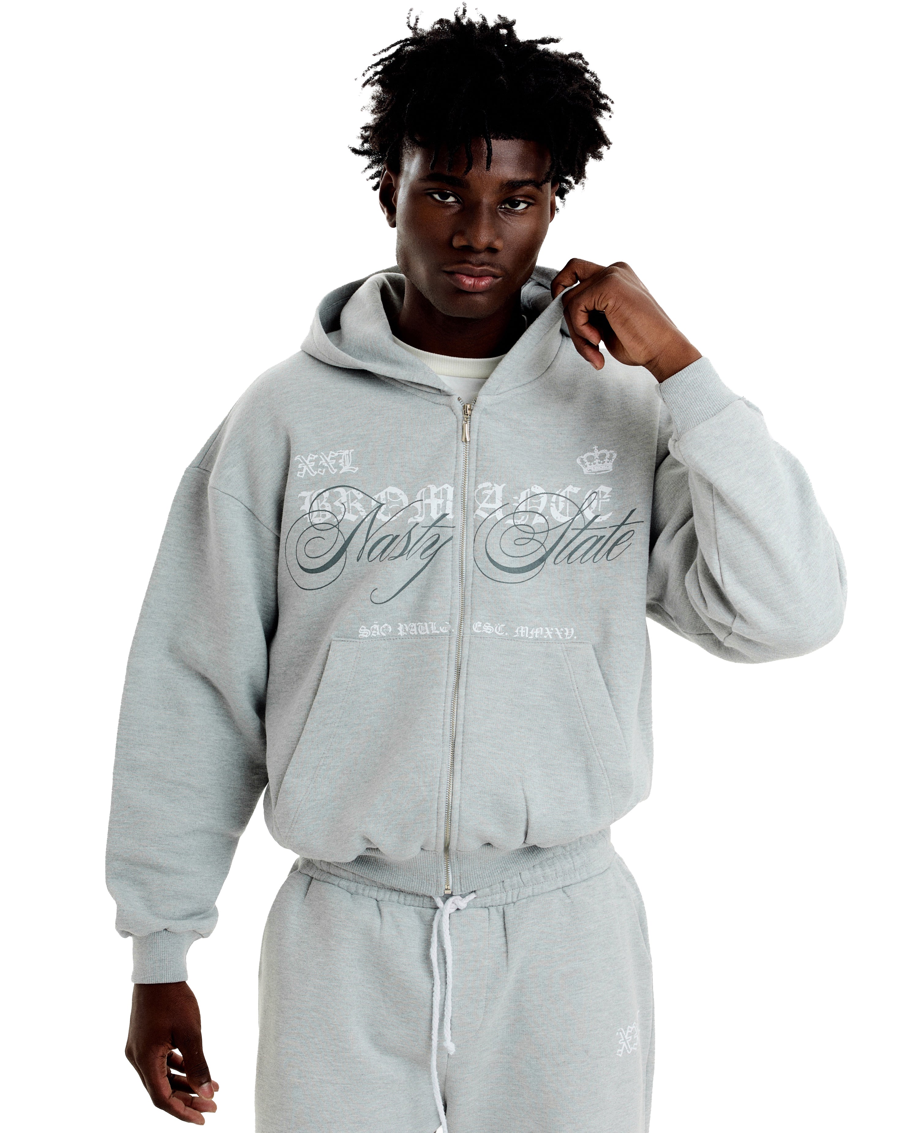 Boxy Zip Hoodie Nasty State - Cinza Mescla – Bromance