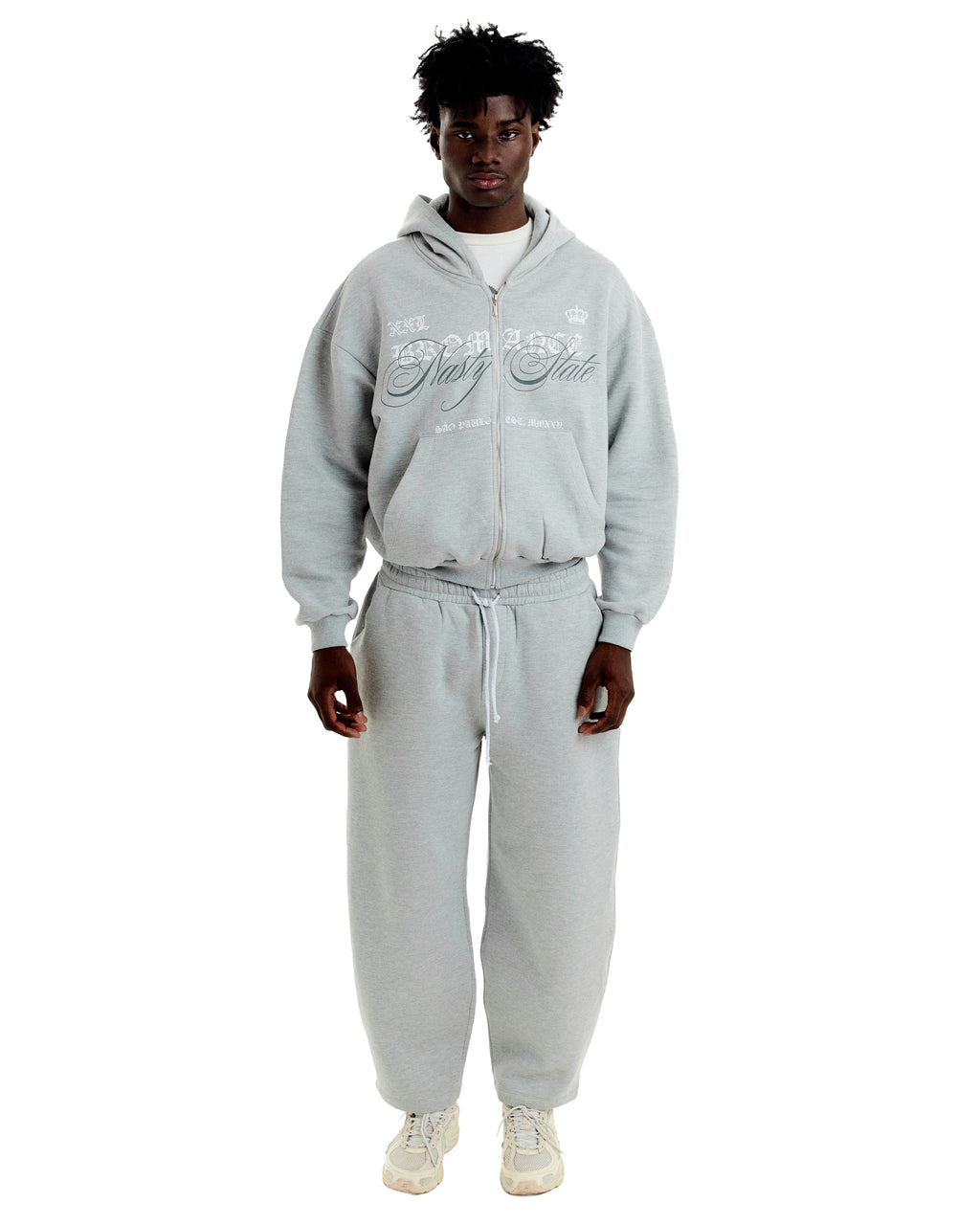 Boxy Zip Hoodie Nasty State - Cinza Mescla