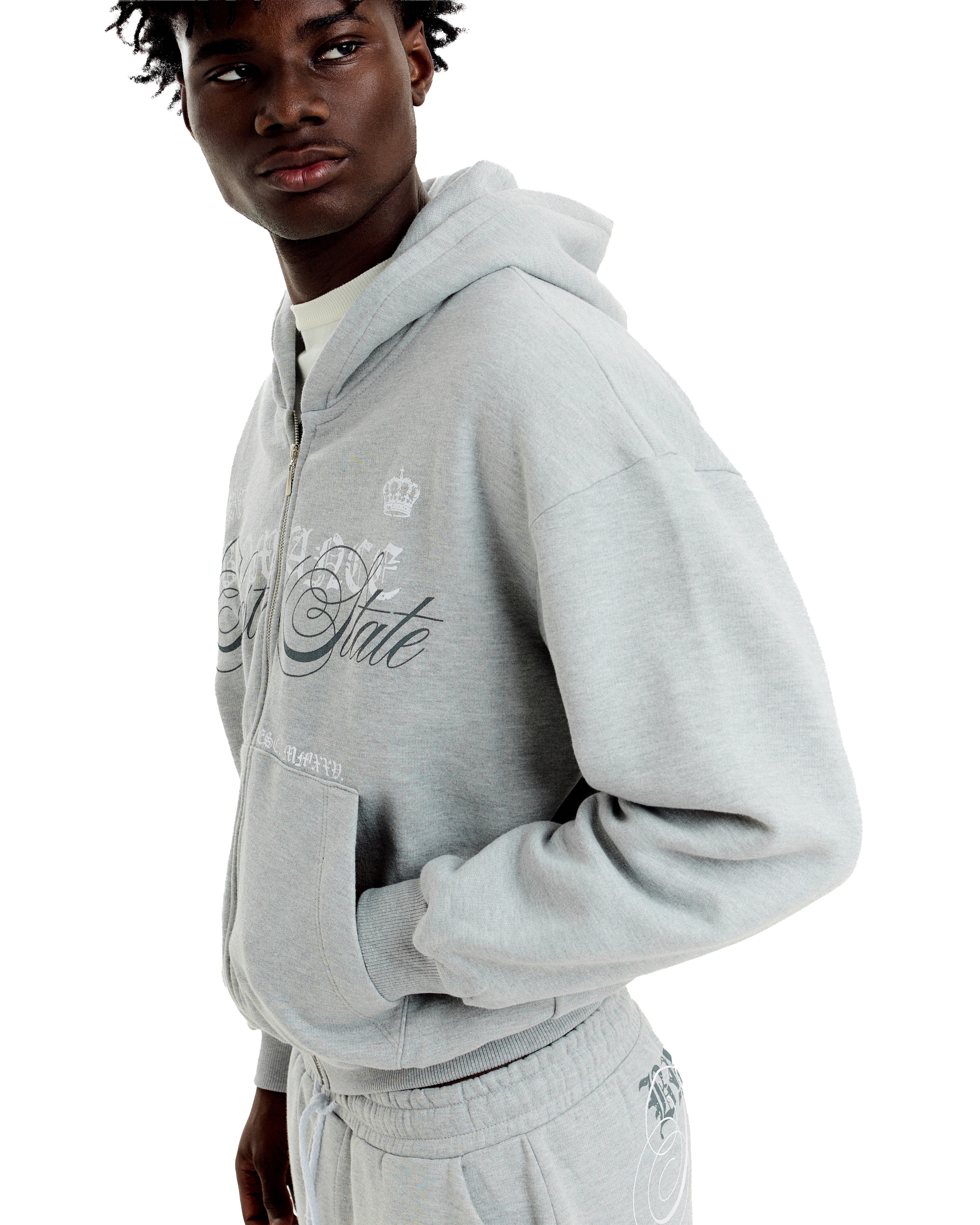 Boxy Zip Hoodie Nasty State - Cinza Mescla