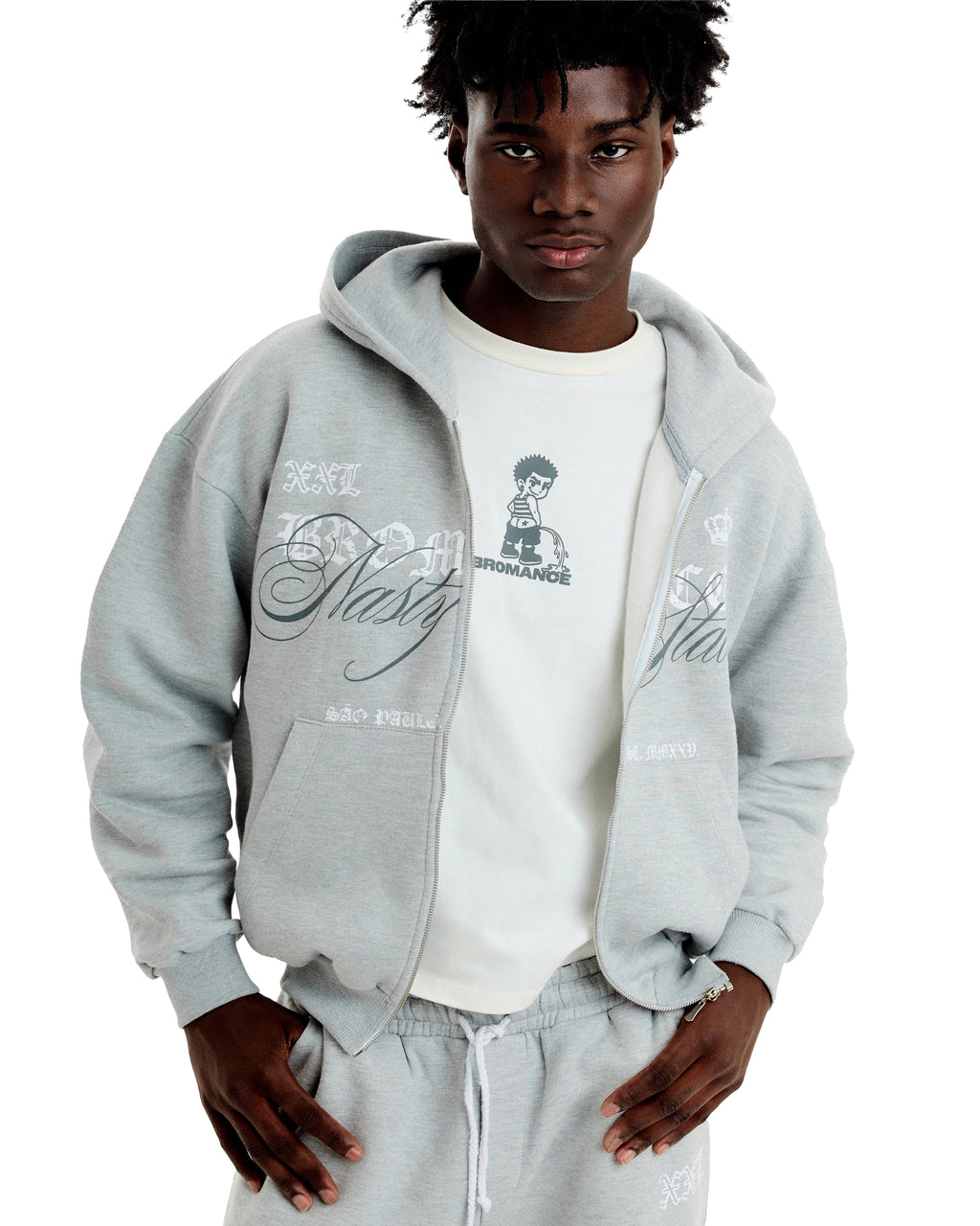 Boxy Zip Hoodie Nasty State - Cinza Mescla