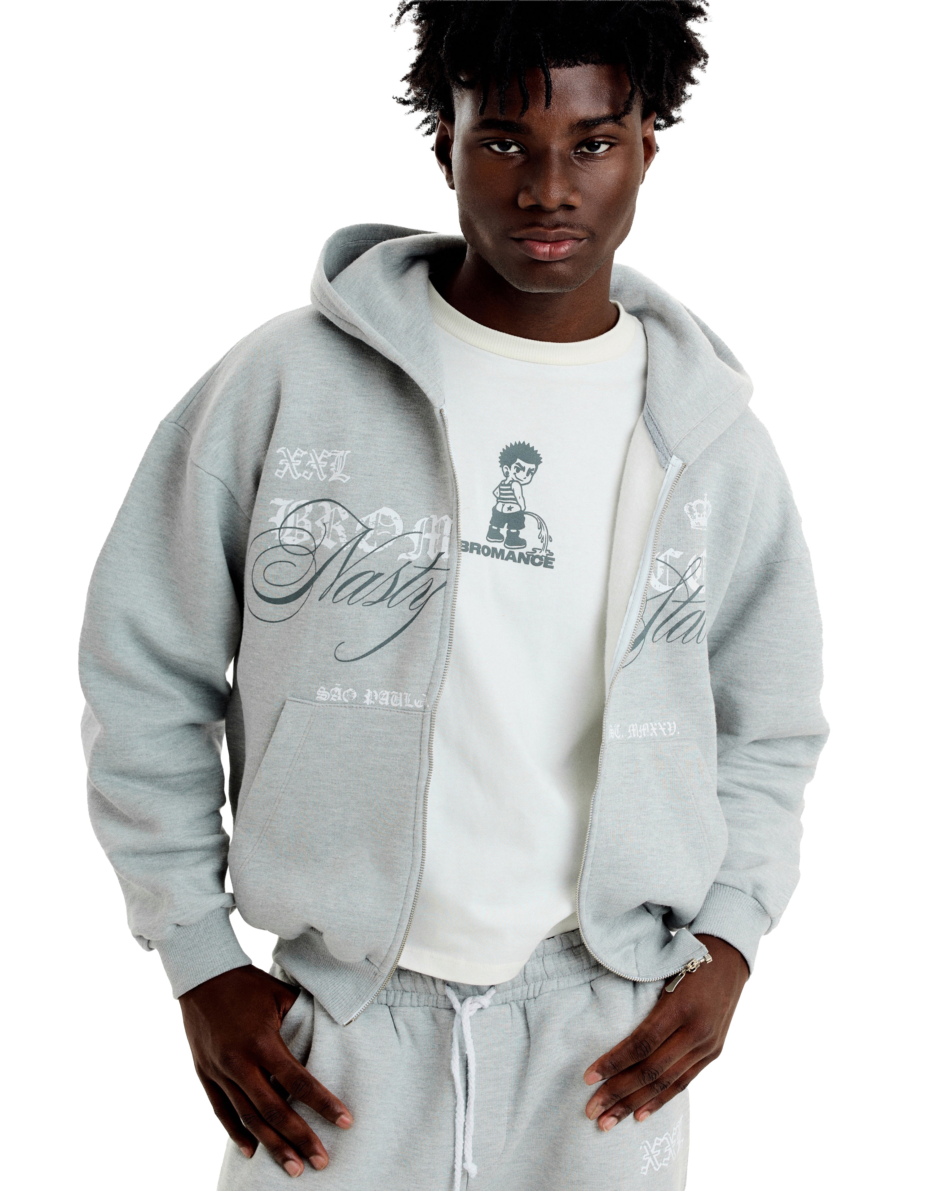 Boxy Zip Hoodie Nasty State - Cinza Mescla