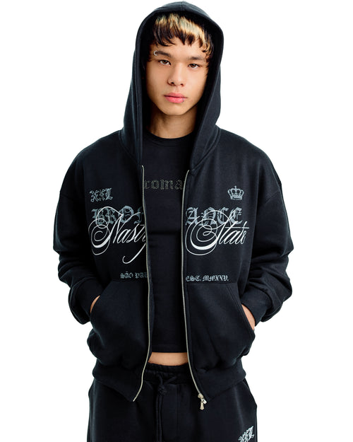 Boxy Zip Hoodie Nasty State - Preto