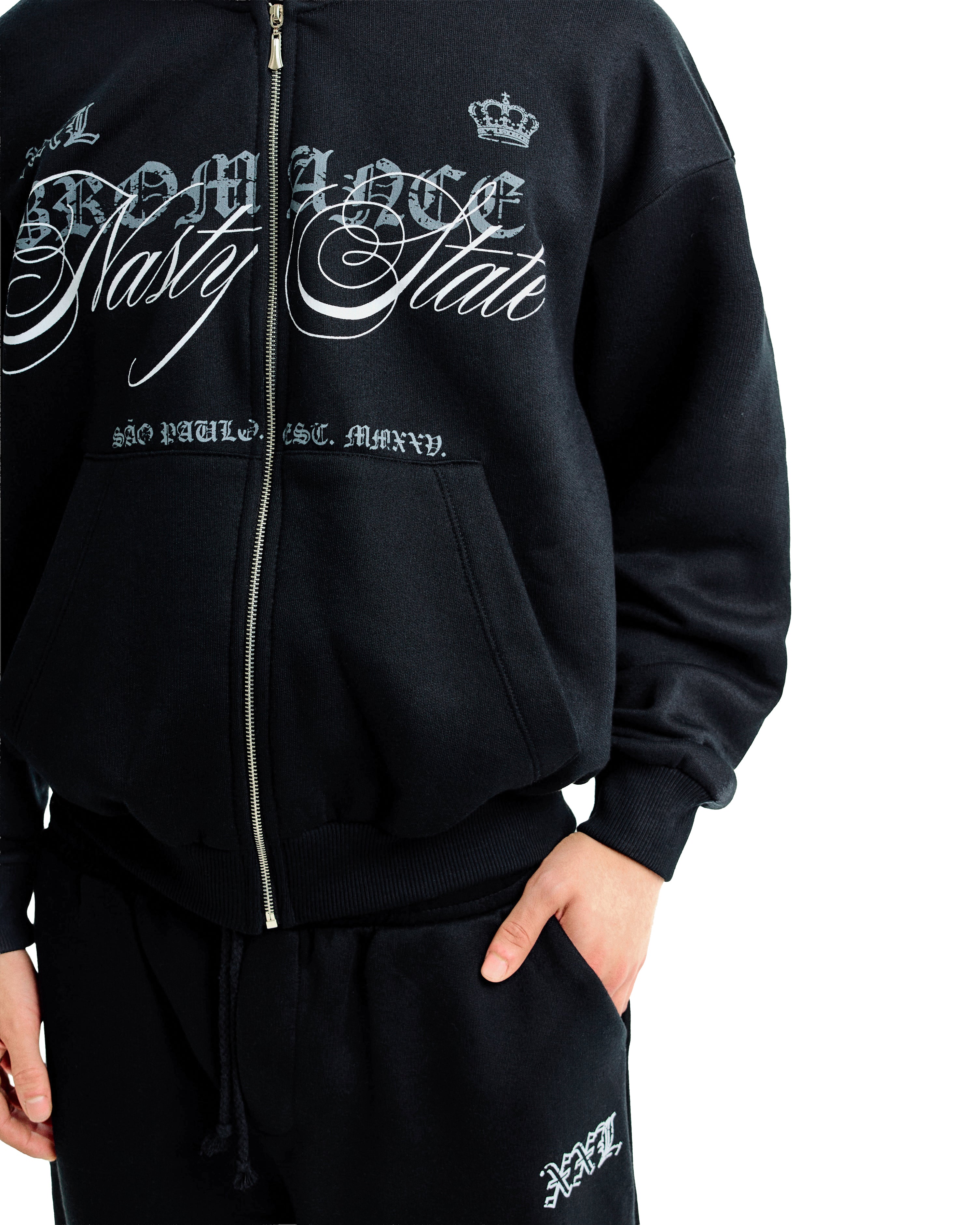 Boxy Zip Hoodie Nasty State - Preto