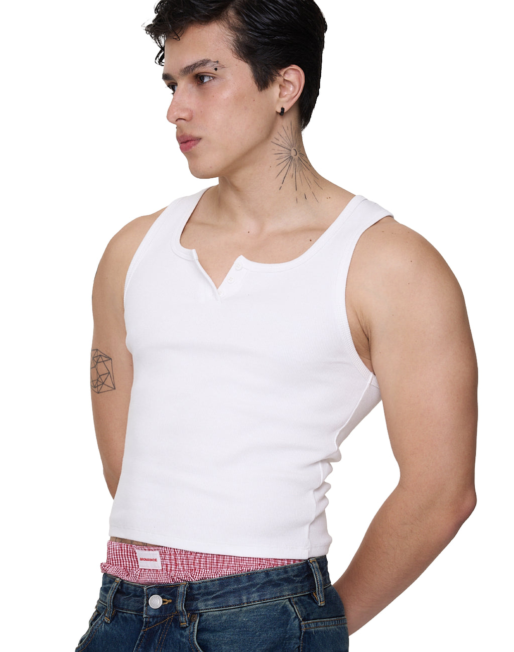 Tank Top - 90S Henley Rib Tank - White