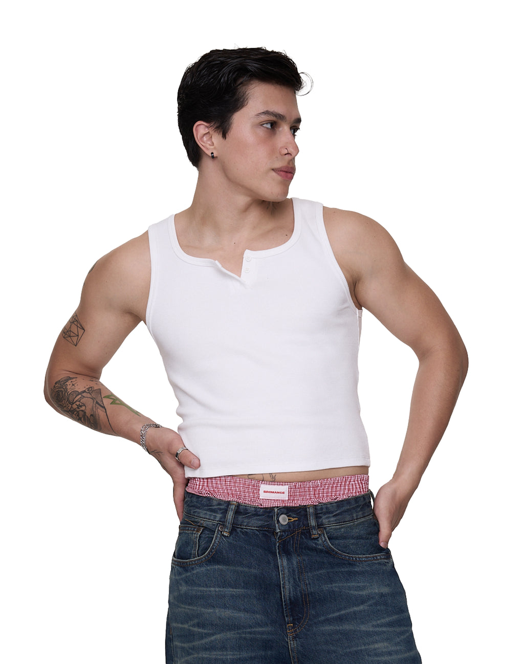 Tank Top - 90S Henley Rib Tank - White