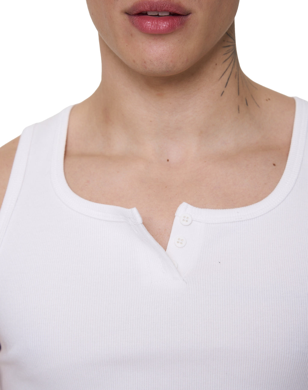 Tank Top - 90S Henley Rib Tank - White