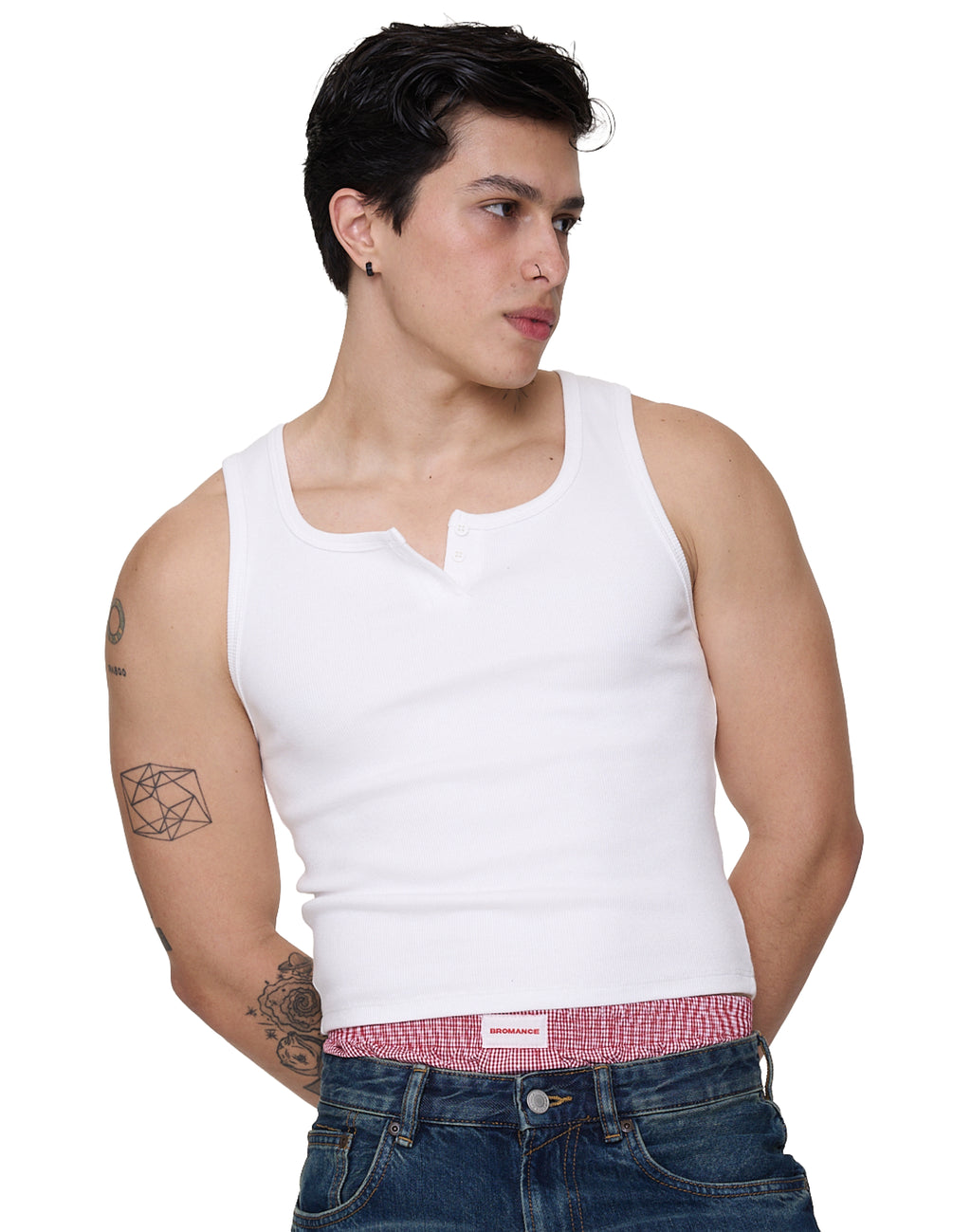 Tank Top - 90S Henley Rib Tank - White